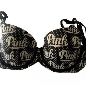 Victoria’s Secret PINK 32DD Gray black double Wear Everywhere Push Up Bra